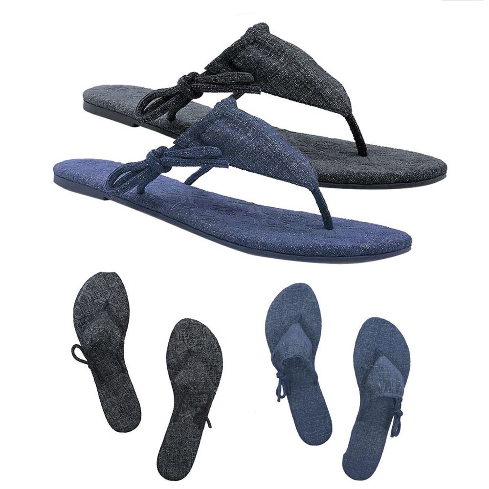 Pure Denim Bikini Thong Sandals and Side Tie-Blue